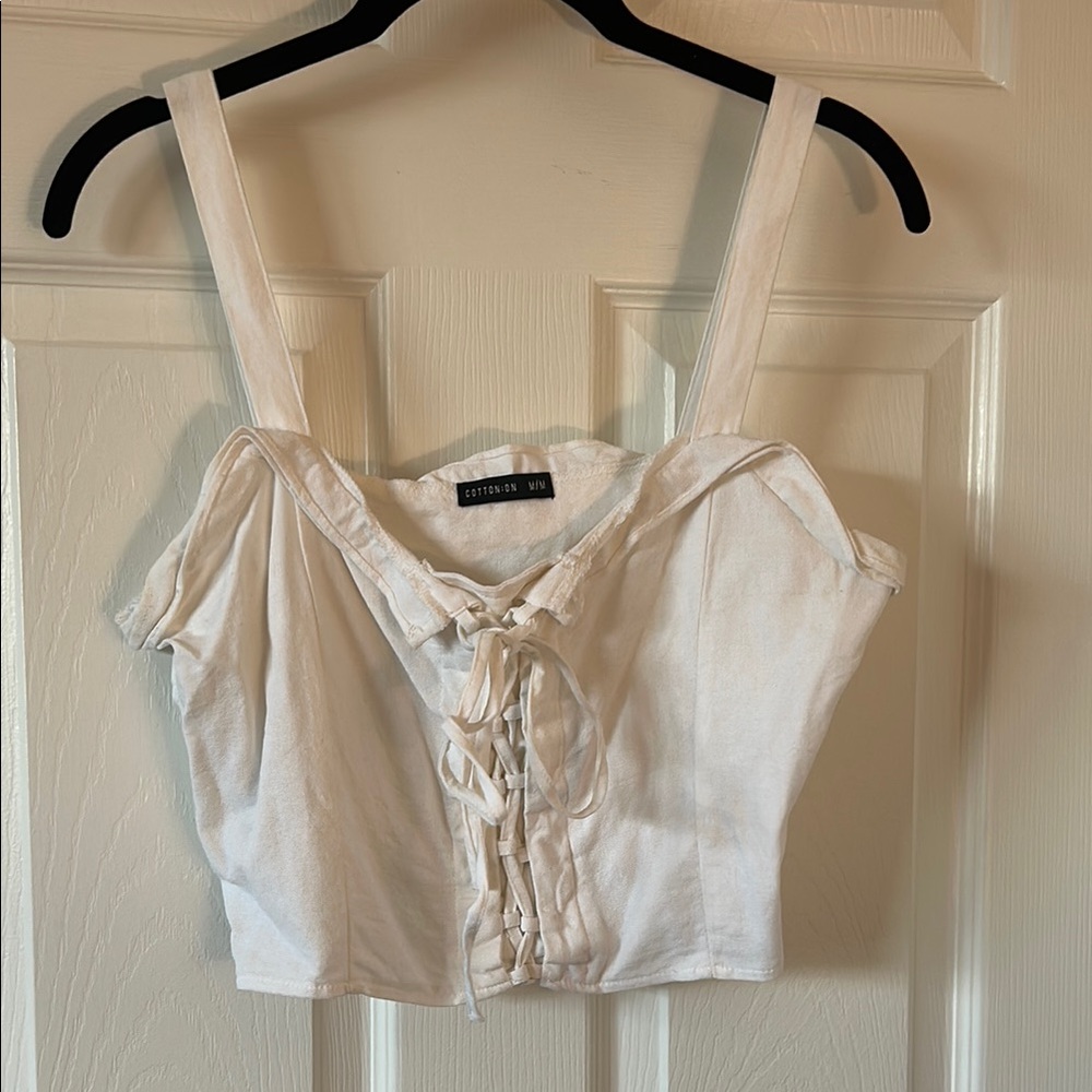 Catherine Malandrino Women's Cream Lace-Up Top